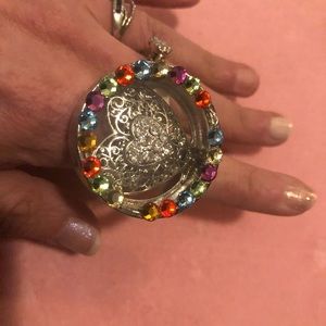 Heart shadow box ring 3D chunky statement rainbow